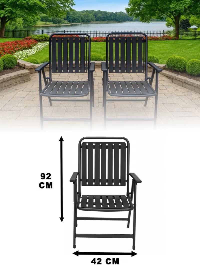 DubaiGallery Folding Outdoor Furniture Set 2 Chairs and Glass Top Table Space-efficient patio furniture with contemporary style, strong metal build, comfortable seating, easy folding mechanism, suitable for home balcony, garden, terrace, restaurants, and outdoor cafés. - Image 4